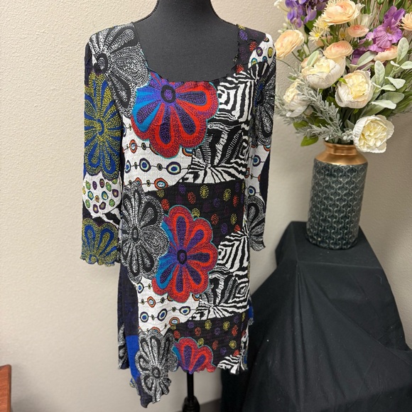 Pleats Collection Tops - NWT Pleats Collection by Pings Imports Multi-Color Patchwork Tunic Dress Size M